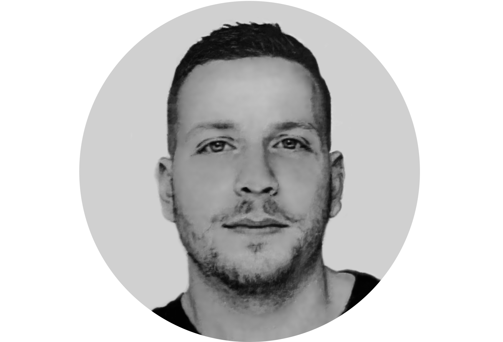 Portrait de Kevin, fondateur de FireInvest, style charcoal noir & blanc